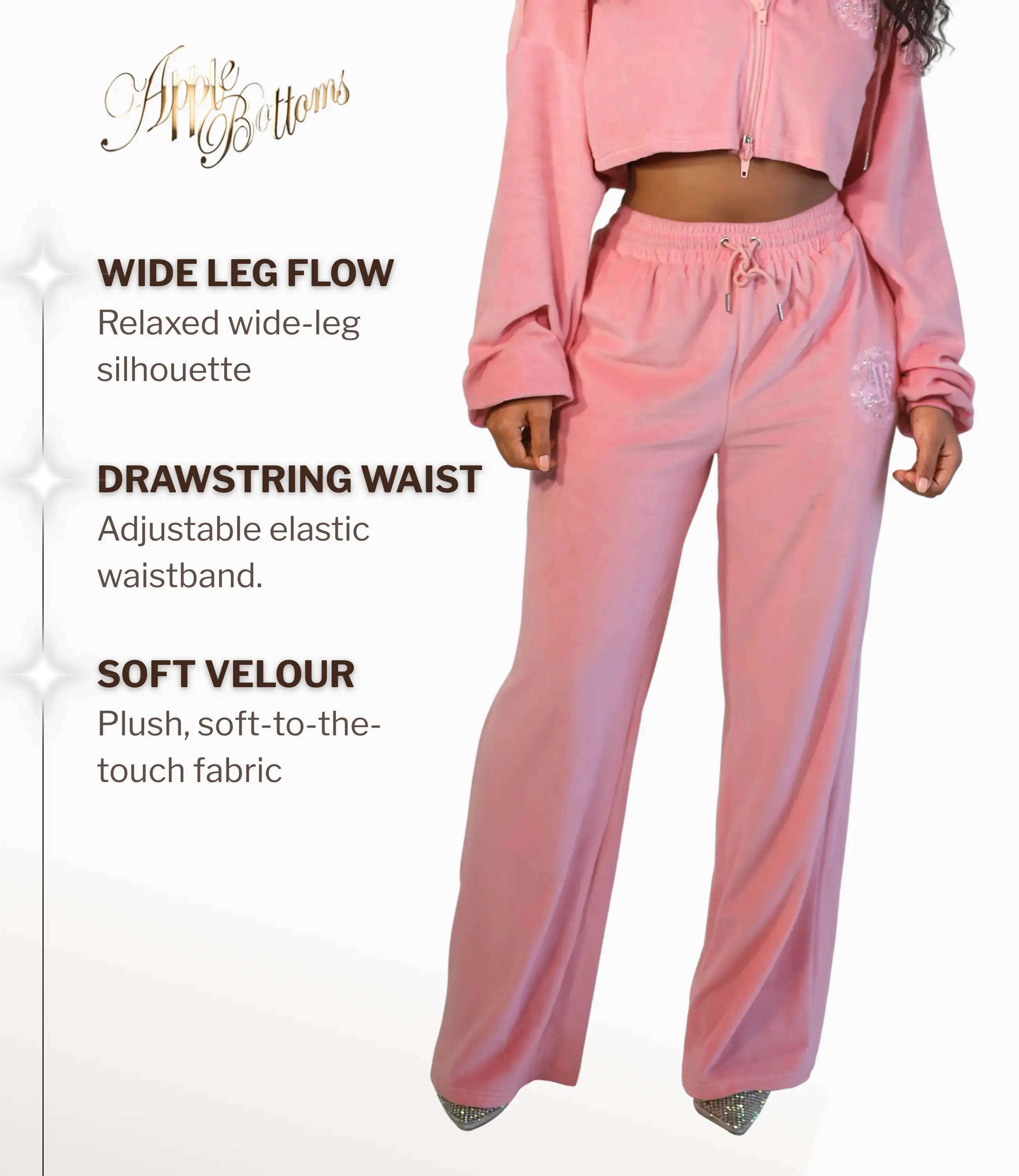 Women’s Velour Wide Leg Track Pants High Waist Casual Lounge Trousers
