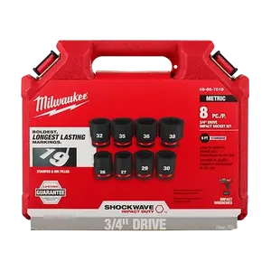 Milwaukee 49-66-7019 8PC SHOCKWAVE Impact 3/4" Drive Metric Standard 6pt Sockets