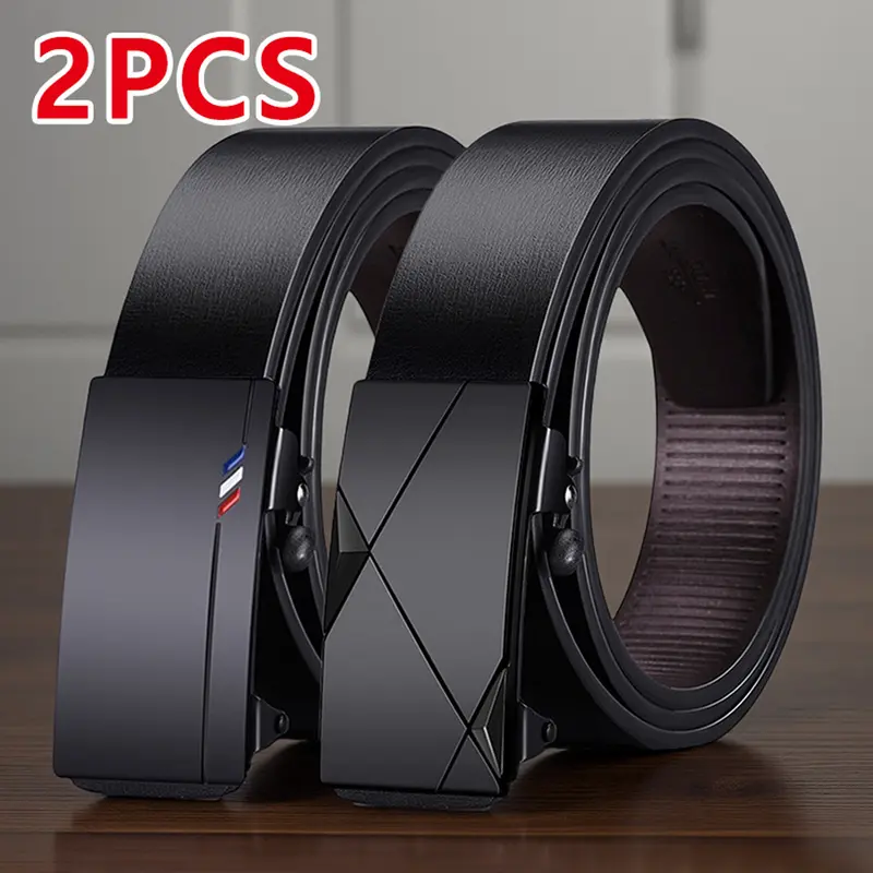 2-Pack Men's Automatic Buckle Belt, High-Quality Business Casual Two-In-One Belt, Perfect Gift for Men, Suitable for All Pants, Business Fashion Belt, Belts Men