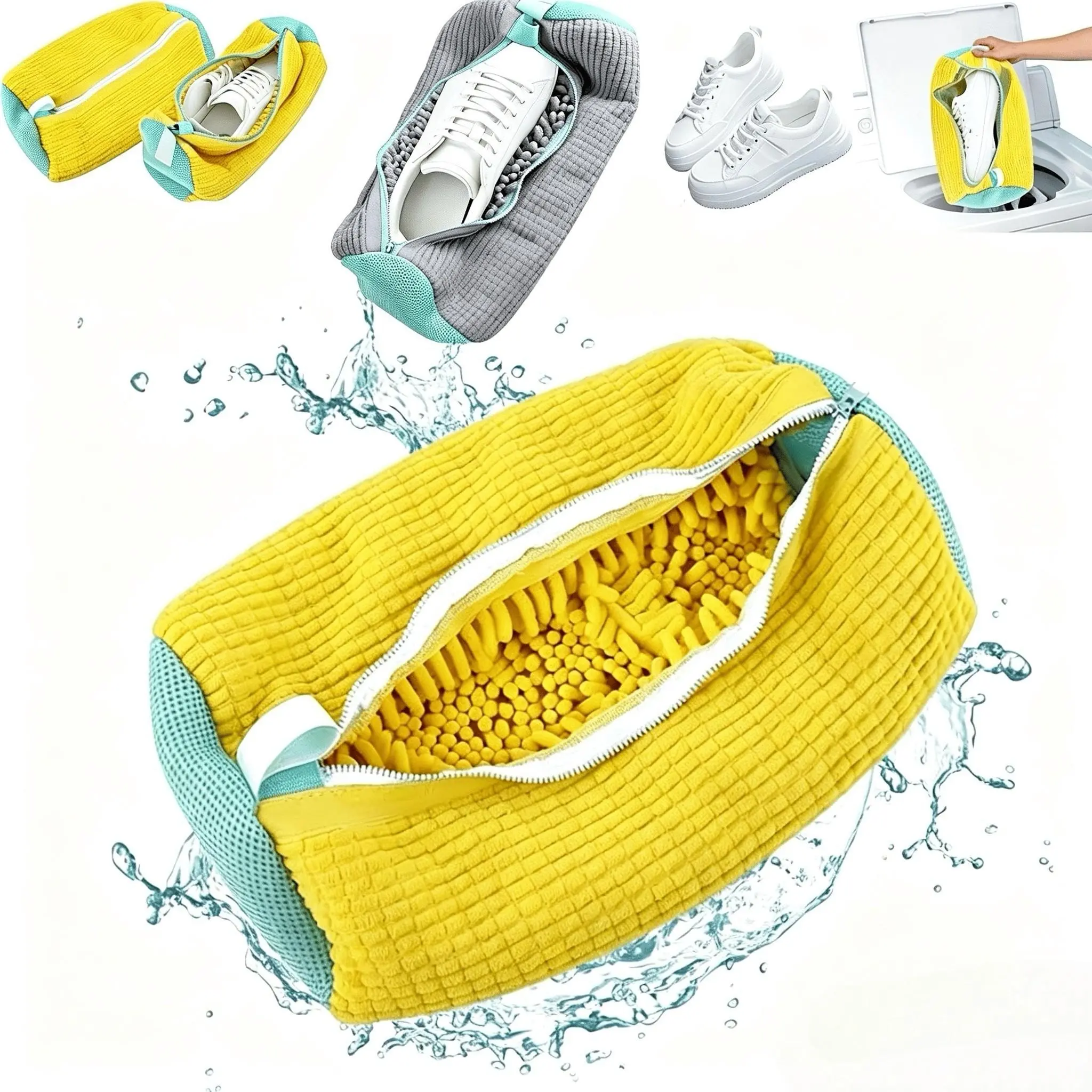 Durable shoe washing machine bag suitable for all types of shoes, especially for sports shoes and casual shoes. The washing bag is designed specifically for clothing washing, available in yellow and green colors.