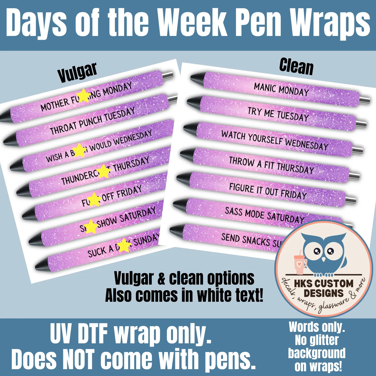 Days of the week UV DTF Pen Wraps, Pen Stickers, Small UV DTF Decals, Funny Pen Wraps