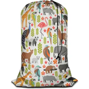 Basket Clothes Hamper Wild Animal Tropical Animals Puma Panda Koala Elephant Peacock Toucan Collapsible Dirty Clothes Storage Organizer