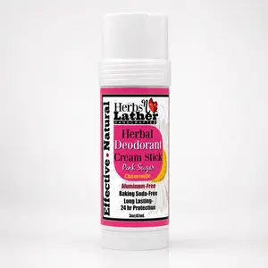 Pink Sugar Chamomile Herbal Deodorant Cream Stick | Aluminum-Free | Baking Soda-Free | Powerful Odor Control