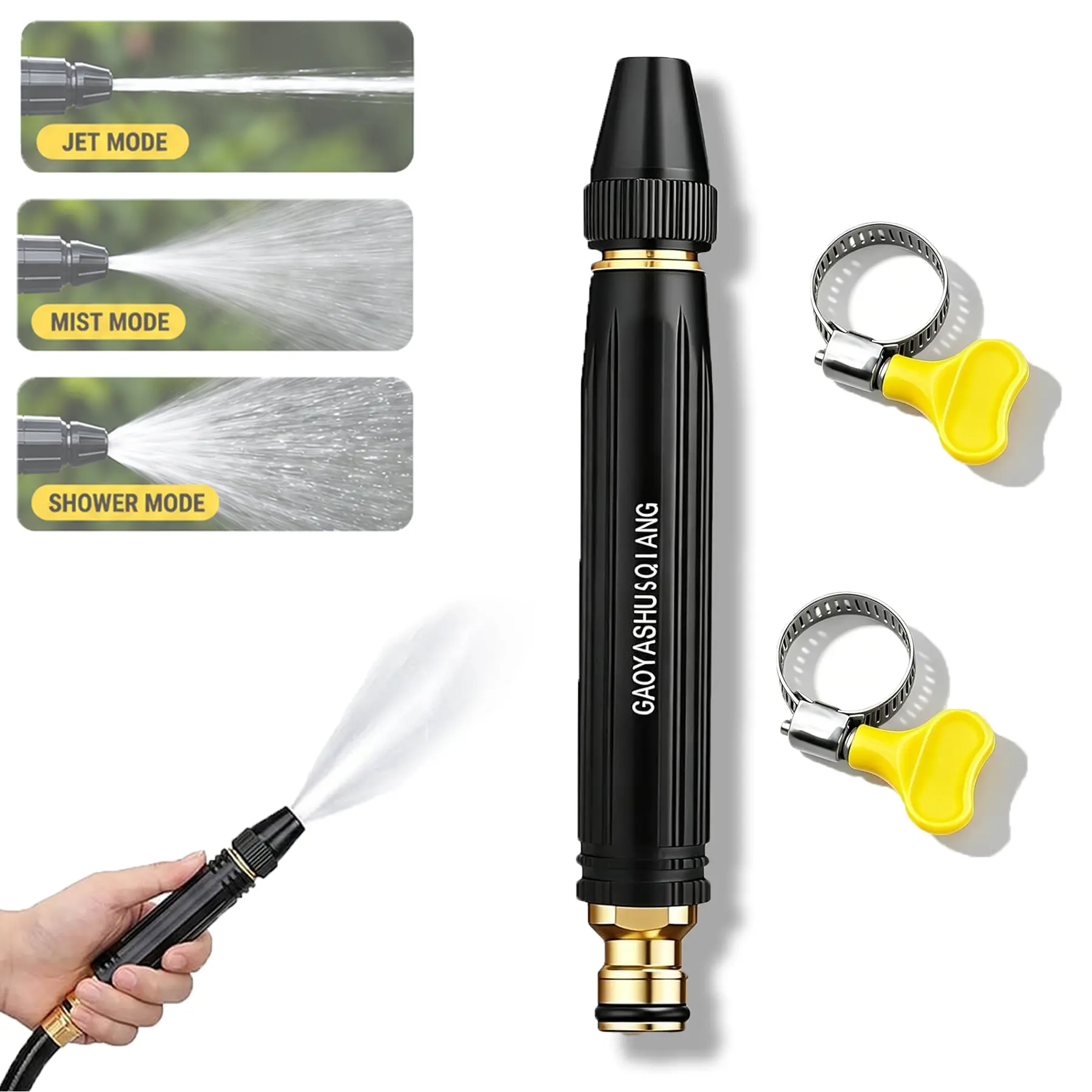 High Pressure Hose Nozzle for Car Wash, Heavy Duty Metal Water Spray Gun with 3 Adjustable Spray Patterns, Leak-Proof Design for Garden Watering, Patio Cleaning, Pet Bathing and Outdoor Use