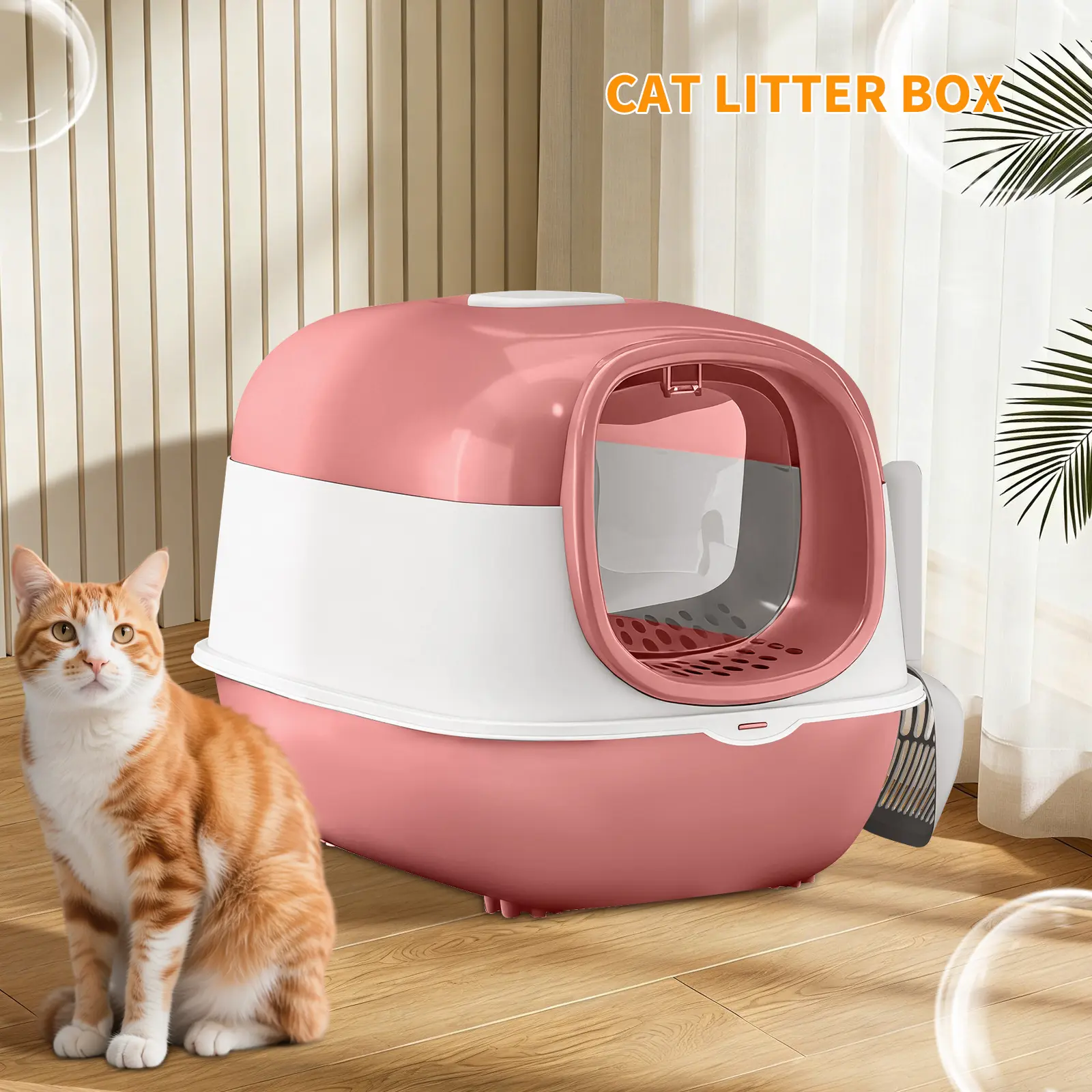 Fully Enclosed Large Cat Litter Box with Free Scoop, Anti-Splash Odor Block Detachable Easy Clean Kitten Toilet Tray, Spacious Hooded Pet Litter Pan for Indoor Apartment Small Medium Cats Daily Use
