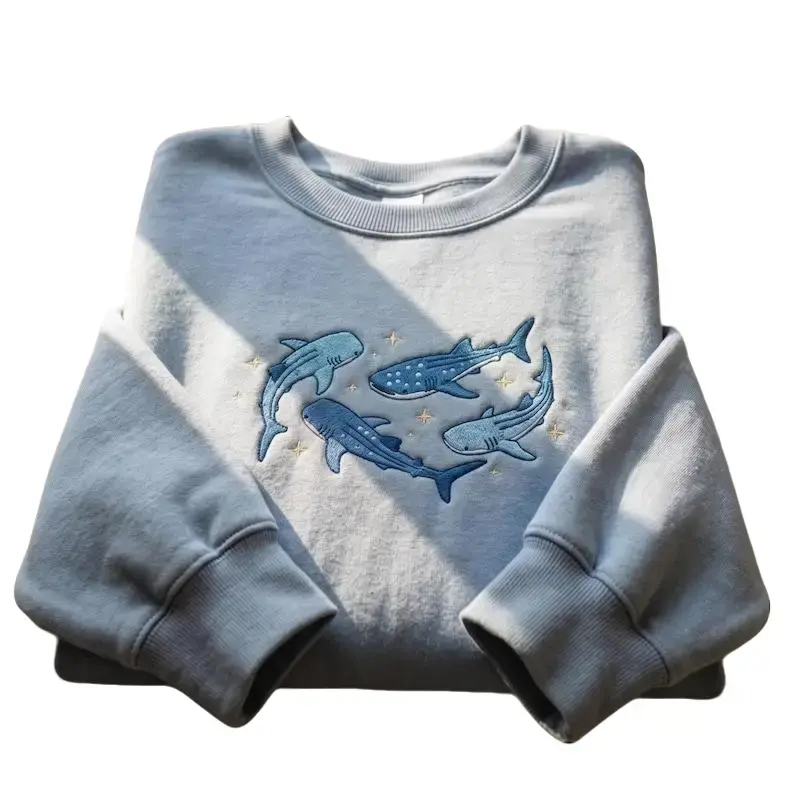 Embroidered Whale Shark Sweatshirt: Cozy Crewneck, Ocean Lover Gift
