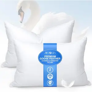 Feather Pillows King Size Set of 2 - Goose Down Hotel Bed Pillow for Sleeping, Soft 600 Count Cotton Cover, Surround Fill for Side, Back, Stomach Sleepers