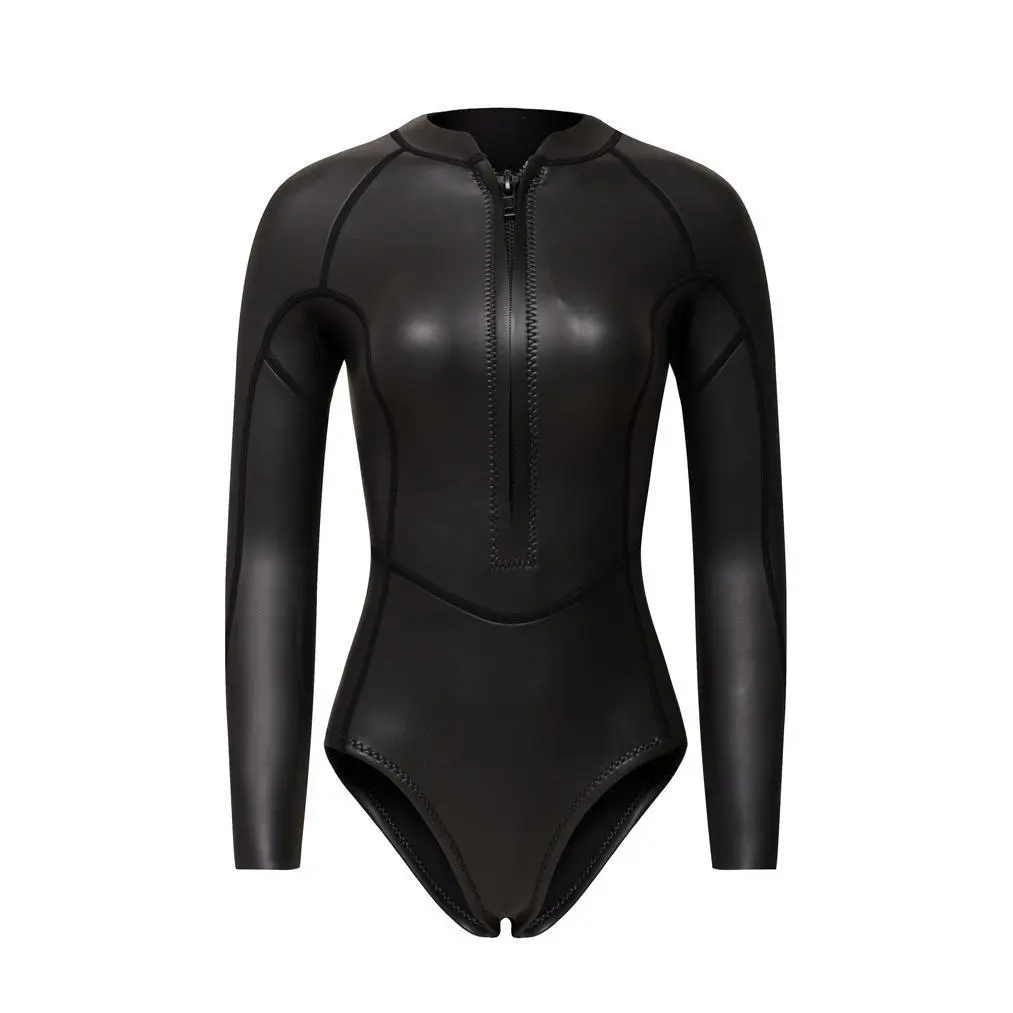 Women's 2mm Neoprene Bikini Cut Wetsuit, Long Sleeve Scuba Diving Equipment, All Seasons Surfing Snorkeling Swimwear (Black, Pink)