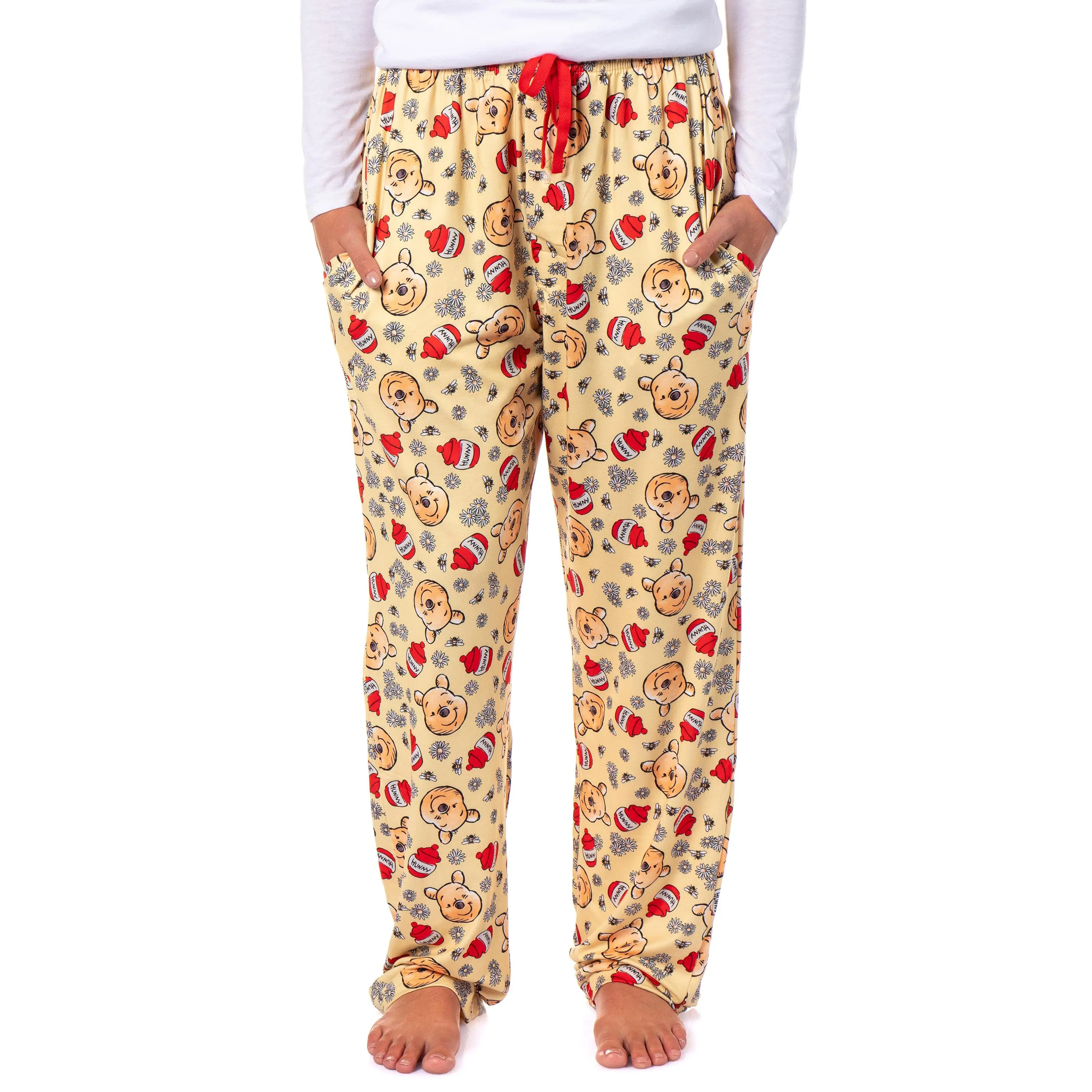 Disney Winnie The Pooh Women's Hunny Pot Daisy Adult Lounge Sleep Pajama Pants with Drawstring Elastic Waistband, Nightwear, Lightweight