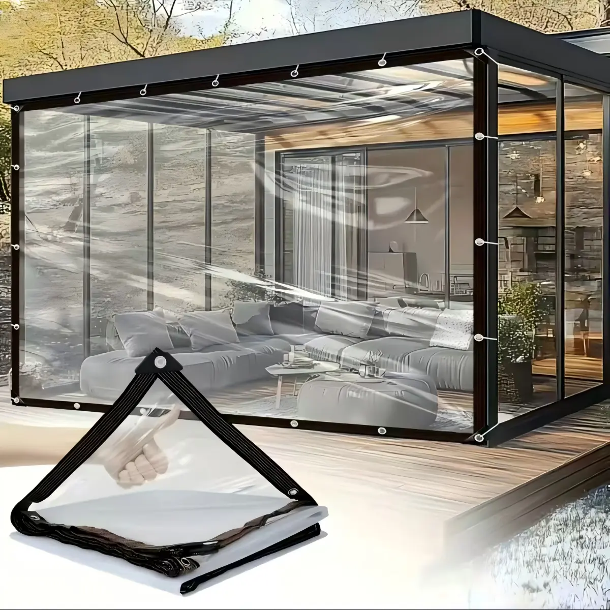 10x13 ft Clear Heavy-Duty Waterproof Tarp & Sunshade – Upgraded Tear-Resistant, Quick Installation for Patio, Greenhouse, Chicken Coop, Porch & Seasonal Decor, Insect-Resistant,  Snowproof, Rainproof, Durable Transparent Rainproof Cover- Thick