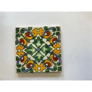 212 MAIN Hand Glazed Talavera L122 Natural Clay Double-Fired 6x6 in. Mexican Decorative Tiles - Pack of 4, Suitable for Indoor/Outdoor Use