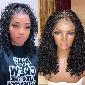 Fullace Short Boho Braided Wig with Curly Tips and Curls for Immediate Shipping BraidedWig Glueless Afro Kinky