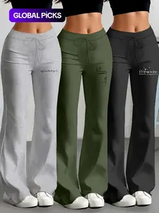 Three-Piece Set Milk Silk Yoga Pants, Athleisure Style Bottoms, European & American Style Wide-Leg Straight-Cut, Drawstring Waist, Casual Fashion Long Pants