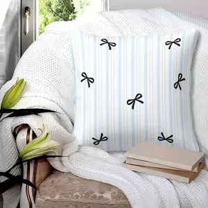 Set of 1: Light blue striped cartoon bow-shaped pillow with inner filling, botanical print pillowcase, decorative pillow. Soft and comfortable against the skin. Ideal for use as a chair or sofa cushion, bed pillow, or office seat cushion.
