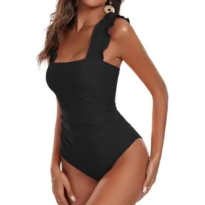 Ekouaer Women's One Piece Swimsuits Square Neck Tummy Control Bathing Suit with Adjustable Ruffled Straps Swimwear Ekouaer Women's One Piece Swimsuits Square Neck Tummy Control Bathing Suit with Adjustable Ruffled Straps Swimwear