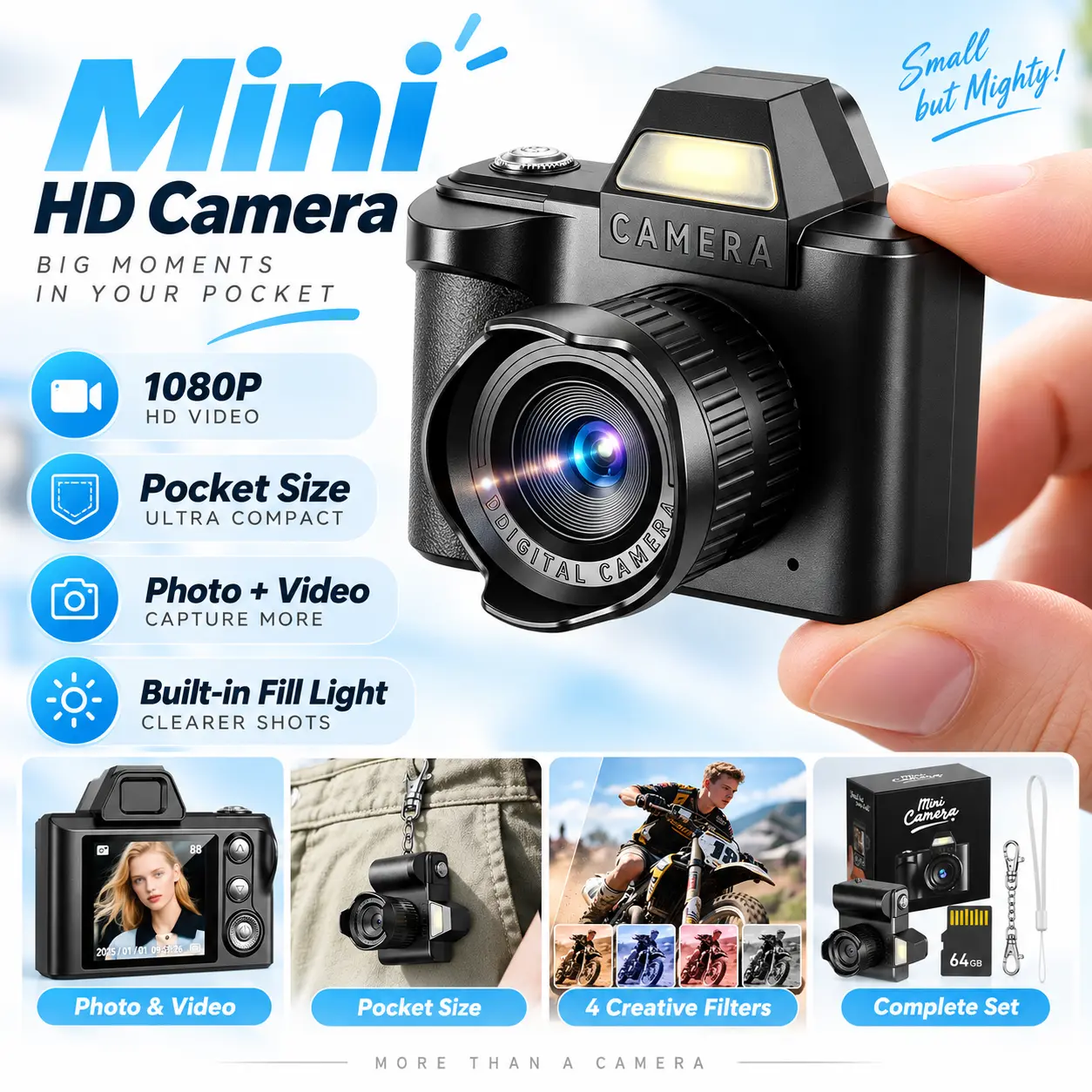 RIVGOT Compact 12MP 1080P Y2K Retro Vlogging Point and Shoot Camera - Portable Pocket Digital Cam with Playful Filters, Flash, Silicone Case, USB Cable, Memory Card for Concerts, Travel (Pink/Purple Unicorn Design)