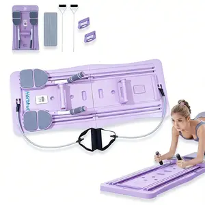 Fold All Purpose Abdominal Exercise Board, Home Pilates Workout Trainer With Shock Absorb Knee Pad, Digital Timer & Elastic Resistance Bands, Core Abs Training Full Body Toning Fitness Supply For Household