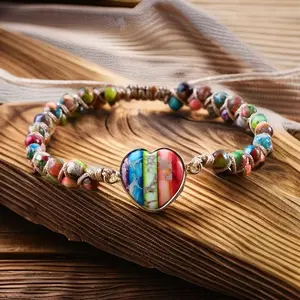 Natural 7 Chakra Boho Heart Charm Macrame Gemstone Beads Braided Heart Charm Healing Balance Women Men Crystal Bracelet Gift
