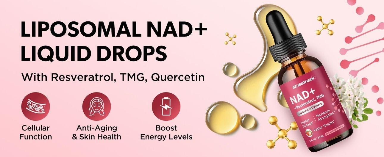 NAD Liquid Supplement for Women, Liposomal NAD+ Drops 1200MG with NAD Plus Resveratrol, Tmg, Quercetin, Anti-Aging, Cell Regeneration, Energy & Metabolism Support, Strawberry Flavor