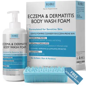 Eczema Body Wash for Sensitive Skin | Eczema Treatment Foaming Cleanser | Soothes Dry, Itchy & Eczema-Prone Skin | Gentle for Dermatitis | Sulfate-Free + Free Scrubber Brush