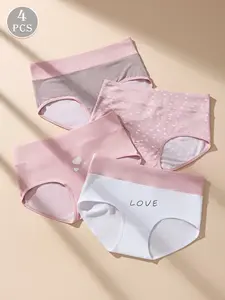 4-Pack Pink Girly Print Briefs! Heart&Valentine's Day Exclusive, Polka Dot & LOVE Prints, Full of Sweet Vibes, High-Stretch Non-Binding, Breathable Crotch for Extra Comfort, Full Coverage Snug Fit, Perfect for Sleep/Work/Yoga, Sizes S-XL