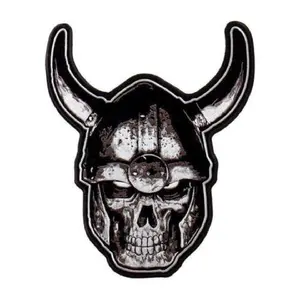 Viking Skull Embroidered Jacket Vest Patch (5.0 X 4.0 Iron/Sew On)