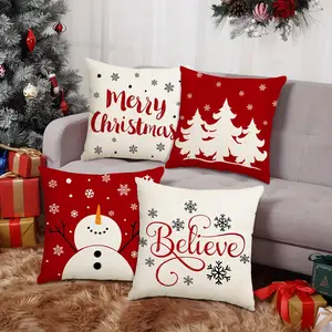 4pcs Christmas Decoration Pillow Cover 18x18inch, Christmas Decoration Christmas Tree Believe Snowflake Winter Festival Decoration Home Sofa Cushion Cover, Suitable for Sofa, Farmhouse, Bed, Car Decoration Cushion Cover Pillow Cover (No Pillow Core)