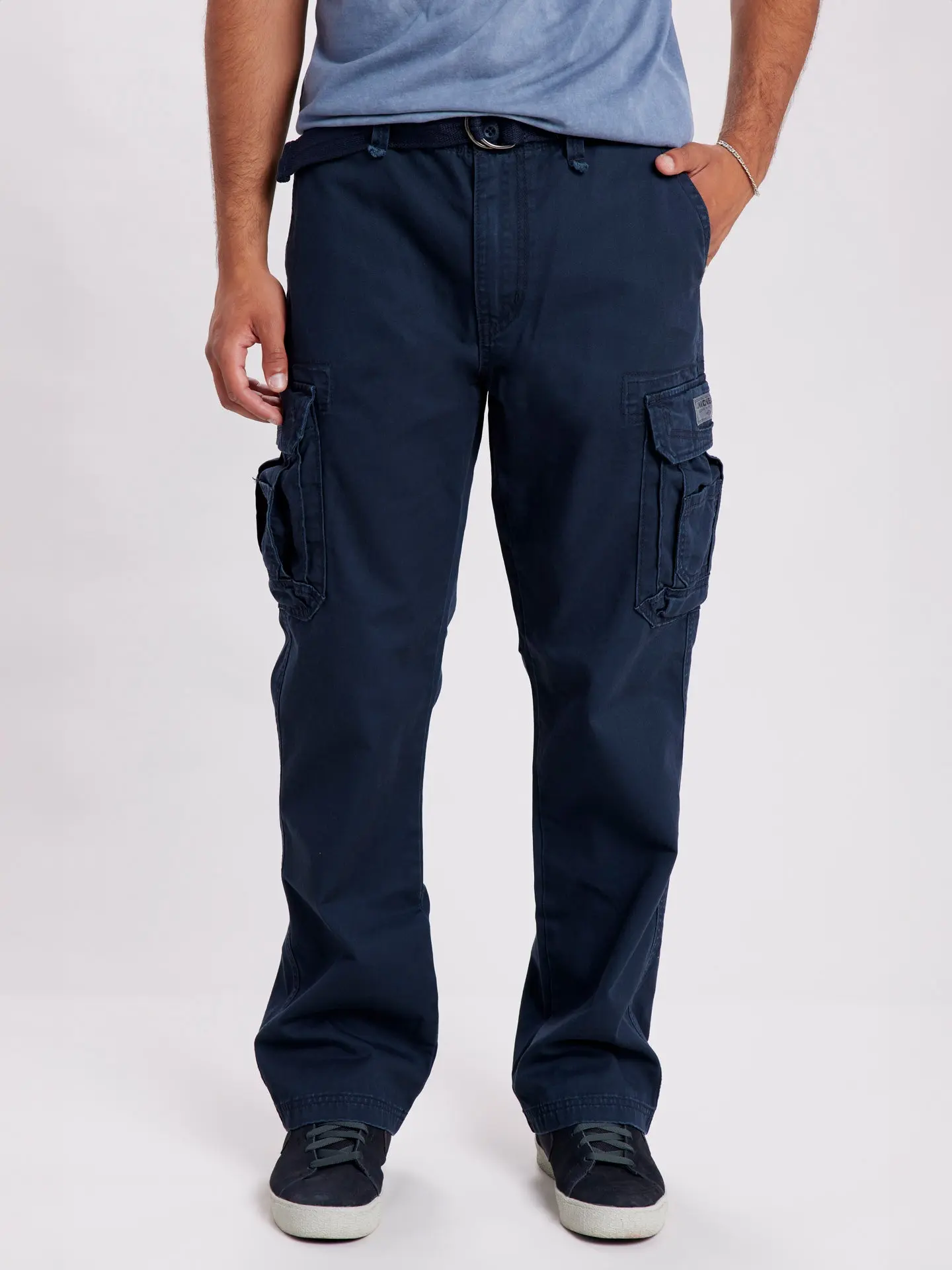 Survivor Cargo Pants for Men Relaxed Pants – Cotton Twill Vintage Wash Utility Workwear Trousers with Belt, Multi-Pocket Everyday Streetwear Pants