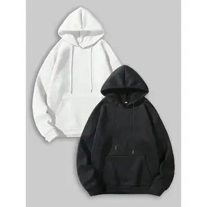 【Plus Size】 Unisex's Solid Drop Shoulder Drawstring Hoodie, Casual Loose Kangaroo Pocket Hooded Sweatshirt for Summer, Fashion Men's Clothes for Daily Wear