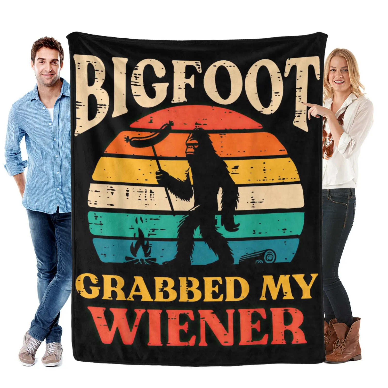 Bigfoot Grabbed My Wiener Funny Sasquatch Joke Men Women Super Soft Flannel Blanket for Sofa Couch Bed Camping Travel - Plush Warm Home Decor for All Seasons