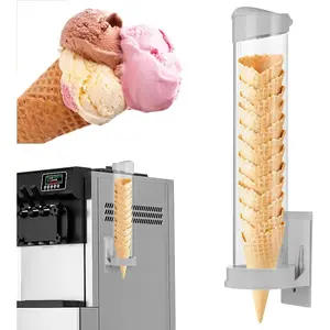 16'' Commercial Ice Cream Cone Dispenser Self Adhesive Wall Mount Cone Holder Fit for Most Cone & Waffle Cone for Coffee Dounut Store Ice Cream Machine Easy to Clean 1PCS