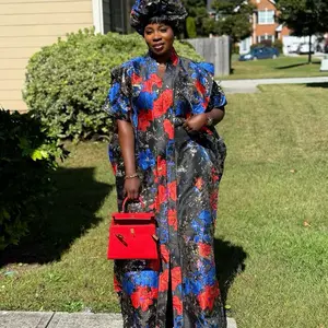 Sakina Brocade 3-Piece Bubu Set with Head Wrap & Scrunchie 62 Inches Brocade Fabric Inner Belt Included