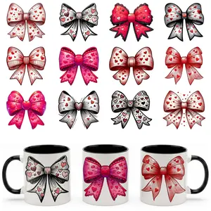 Valentine's Day Bow UV DTF Transfer Stickers Set, Romantic Bow & Floral Heart Designs, Heart Motifs, Vibrant & Durable for Mugs Tumblers, DIY Decorations, Sticker Packs