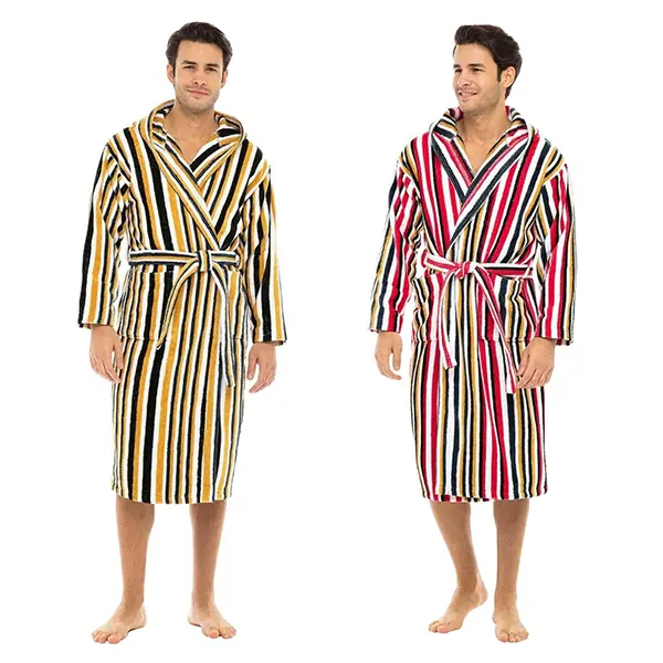 SKYLINEWEARS Men’s Multi Color Striped Robes 100% Terry Cotton Hooded Spa Bathrobe
