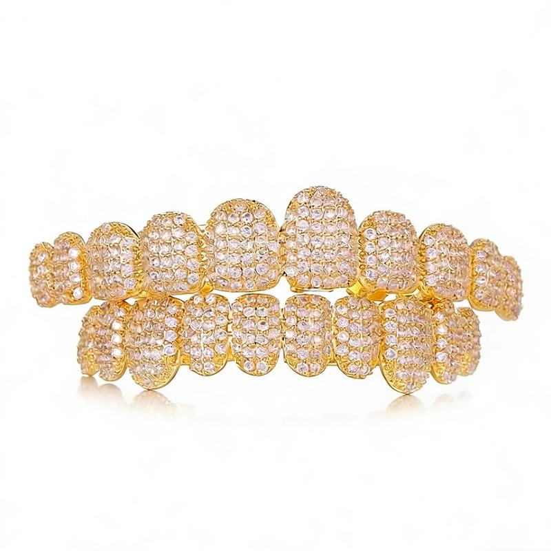 MAYLOR Hip Hop 2 pcs/set Valentine's Day gift Birthday gift Silver Cubic Zirconia Grillz -Designed to sit over your teeth, not custom-molded, 10 Teeth Adjustable Dental Braces, Mirror-Shine Teeth Jewelry for Rappers