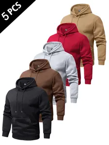 5 Pcs Men's Spring & Fall Hooded Sweatshirt Set, Stylish Casual Fitted Long Sleeve Pullover with Pockets, Perfect for Golf Fishing Camping Gifts