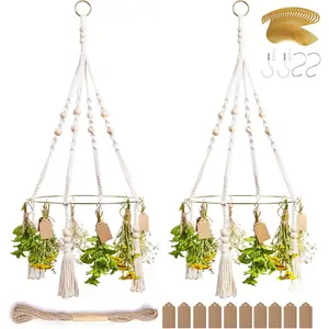 Drying Rack with Decorative Tassels, 2-Pack Includes 20 Golden Hooks, 25 Gift Tags & 32ft Jute Twine - Hanging Herb Dryer for Kitchen, Garden, Home Decor