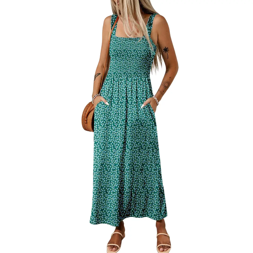 Dokotoo Square neckline stretch waistband printed dress Casual Womenswear Comfortable Elegance Fabric Feminine Flowy High Waist