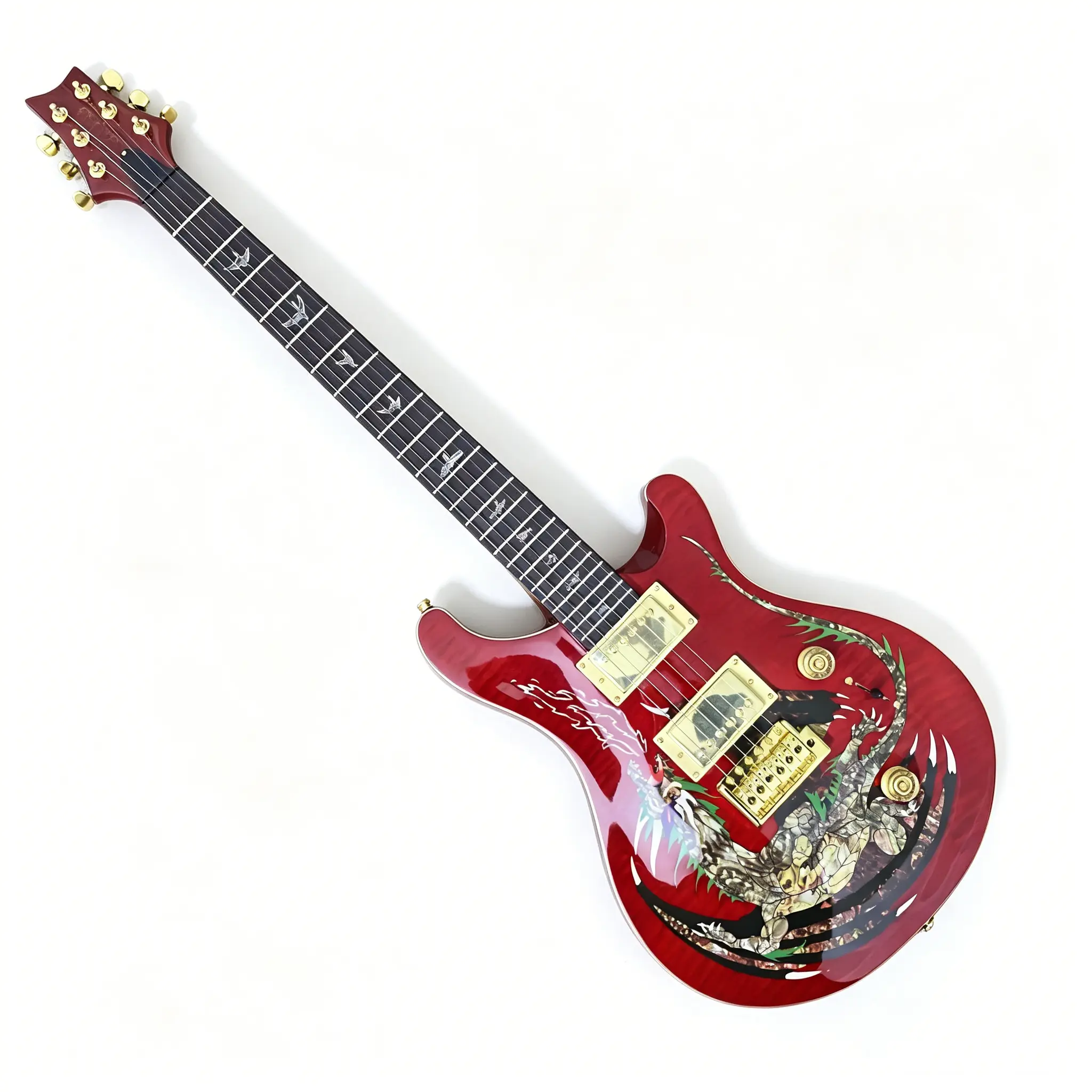 6-String Electric Guitar - Dragon Pattern Inlay, Gold Hardware, 24 Frets, HH Pickups, Solid Mahogany Body, Rosewood Fretboard, Classic Feel, Rich Balanced Sound, Ideal for Seasoned Players & Versatile Performances