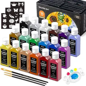Fabric Paint, Shuttle Art 18/30 Colors Permanent Soft Fabric Paint in Bottles (60ml/2oz) with Brushes, Palette, Stencils, Non-Toxic Textile Paint for T-shirts, Shoes, Jeans, Bags, DIY Projects&Art Crafts