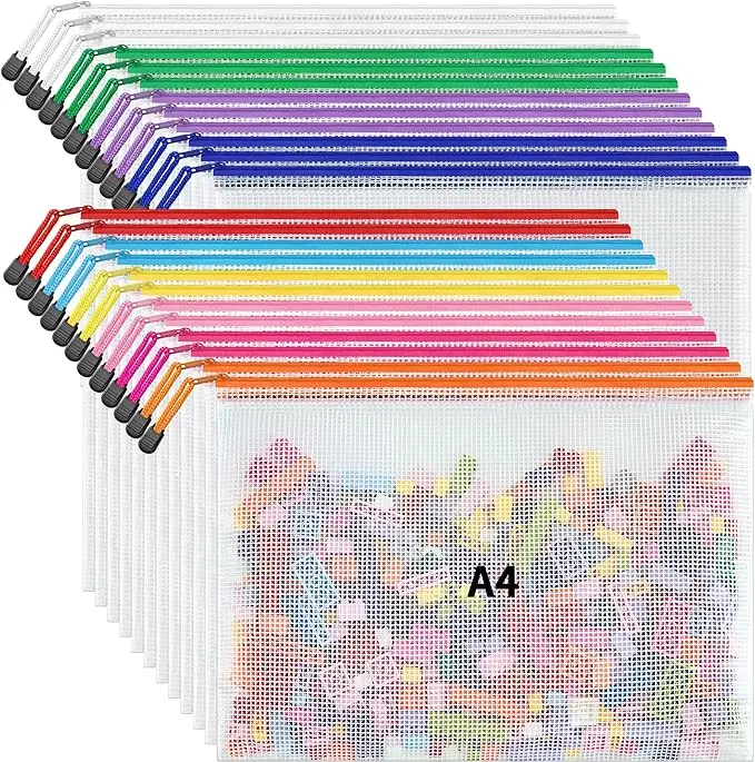 24 Pack 10 Colorful A4 Zipper Mesh Document Pouches Waterproof Eco-Friendly Storage Bags for Office School Supplies Toys Cosmetics Travel Organizer very good product