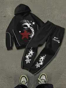 Men's Star Print Drop Shoulder Hoodie & Drawstring Waist Sweatpants Set, Regular Fit Casual Fashion Cozy Outfits for Daily Outdoor Wear, Winter Outfits, Men Clothes for Fall & Winter, Clothing Set