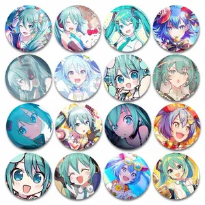 Kawaii Hatsune Button Pins Anime Cute Badges Handmade Round Brooches Lapel Pin Backpack Hat Accessories Miku Collectible Gifts