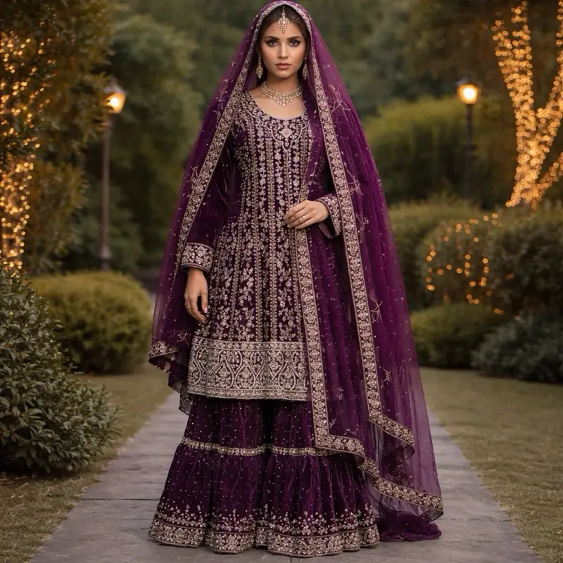 Elegant bridal Velvet Farshi lehenga for Weddings Eid and Festive Celebrations Womenswear
