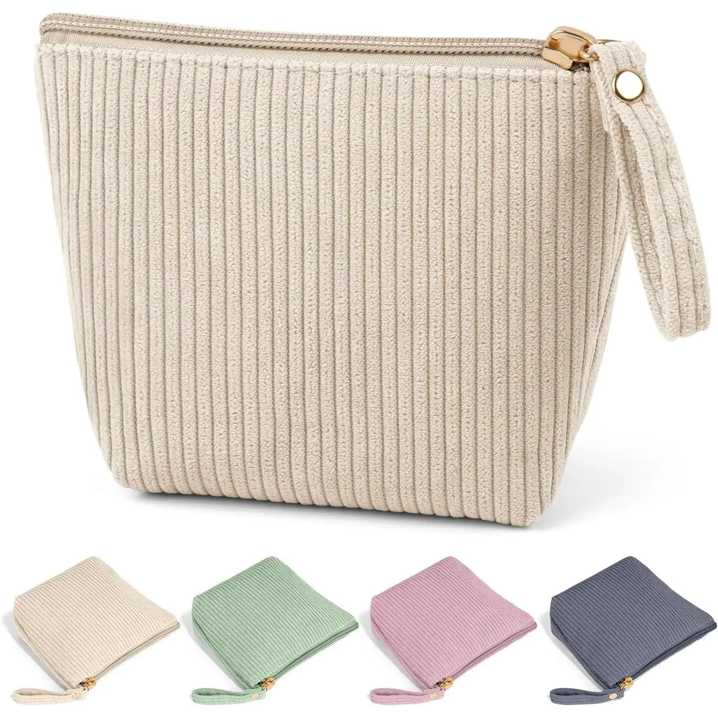 MAGEFY Mini Makeup Bag, Cute Small Makeup Bag for Purse Corduroy Cosmetic Bag for Women with Slip-in Pockets Travel Purse Essentials Lipstick Bag (Beige,Mini)