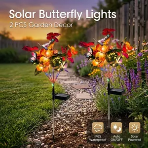 2 Pack Solar Butterfly Garden Lights, IP65 Waterproof Outdoor Decor