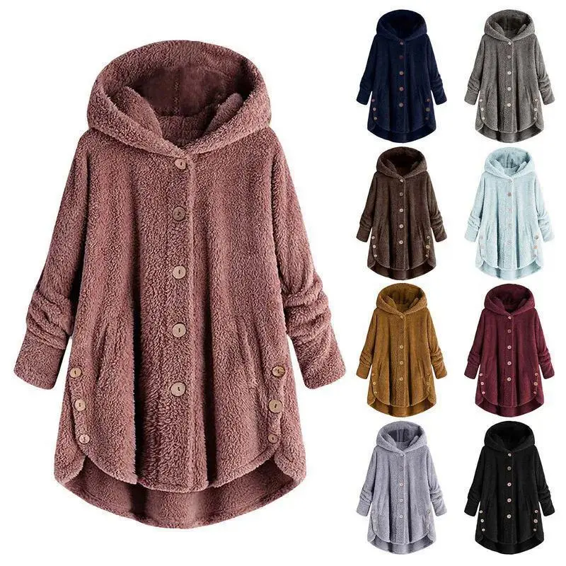Autumn Winter Coat Women Warm Teddy Bear Coat Jacket Female Plush Coat Hooded Jacket New Women's Coats Solid Color Jacket