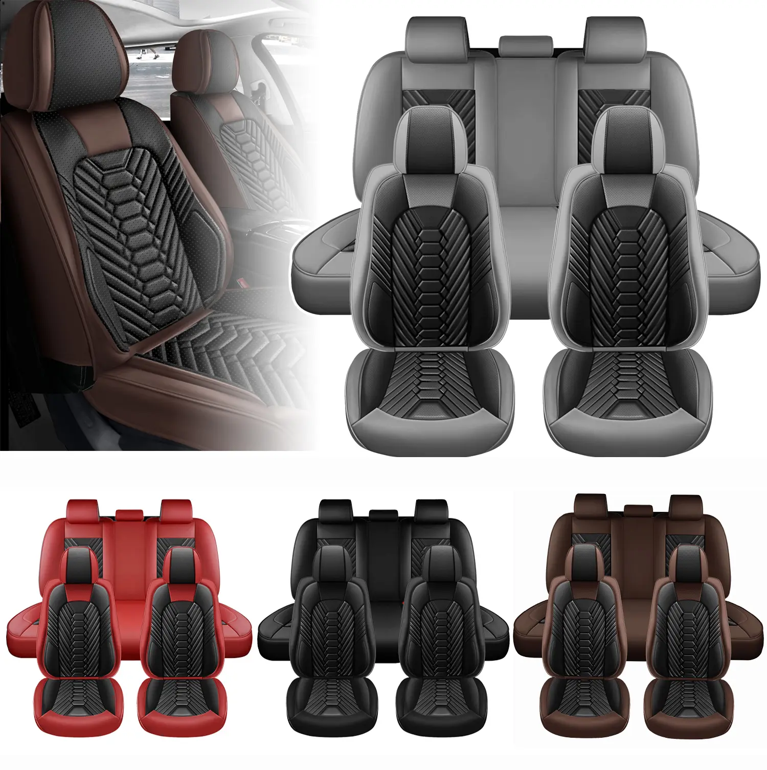 Custom Fit For Chevy Silverado 2008-2025 2026 Full Set Nappa Leather Waterproof Trucks Pickup Seat Covers,Custom Fit For 2008-2026 GMC Sierra Silverado 1500 2500HD 3500HD Crew Double Extended Regular Cab,LT LZT RST Trail Boss Accessories Seat Cover