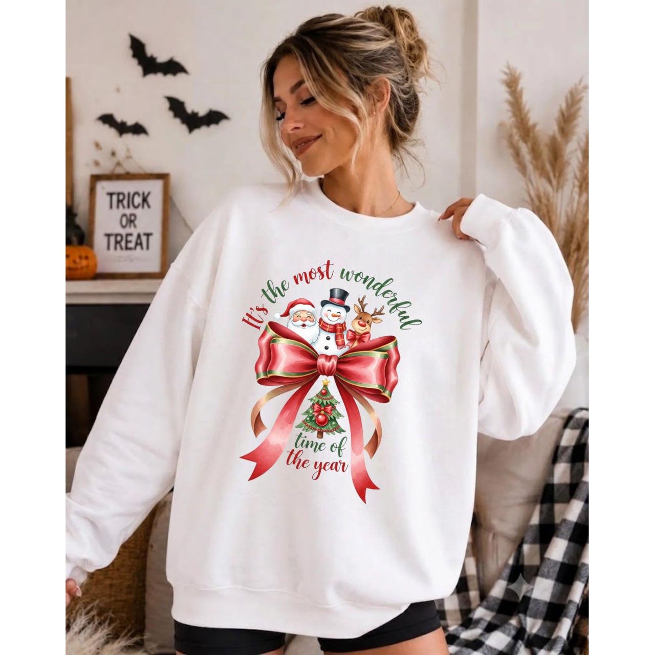 It’s The Most Wonderful Time Of The Year Christmas Sweatshirt, Vintage Cute Holiday Bow Crewneck and Winter Season Sweater, Xmas Gift Pullover | GHINI