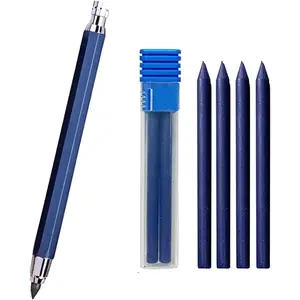5.6mm Metal Mechanical Pencil Set with Clip, 4 count Lead for Construction, Draft Drawing, Crafting, Art Sketching (Blue)